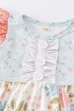 Floral print ruffle buttons girl baby bubble