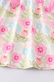 Pink floral print ruffle girl dress